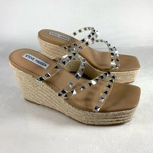 NEW Steve Madden Women’s Daniella Studded Platform Woven Wedge Sandal Size 9.5M